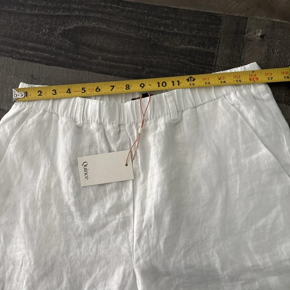 NEW Quince 100% European Linen Pants White L Elastic Waist Womens pull on